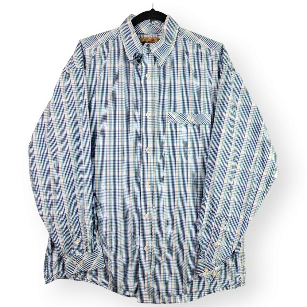 Wrangler 20x XL Blue Plaid Button Up L/S Long Sleeve Flip Cuff 1 Pocket Shirt